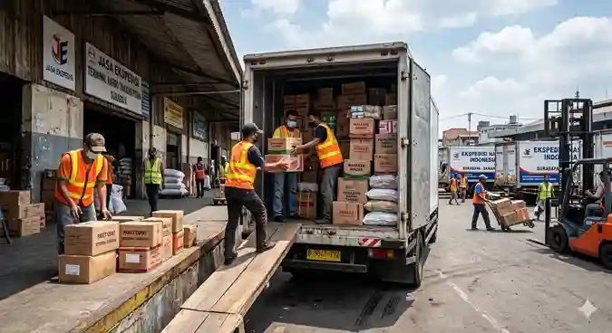 proses bongkar muat pengiriman barang